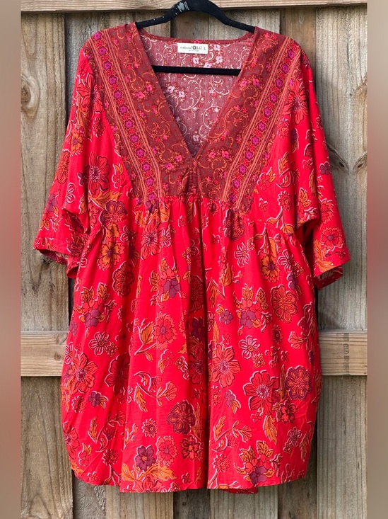 NATURAL LIFE Dresses & Skirts - Natural Life Red Floral Boho Dress Size Large